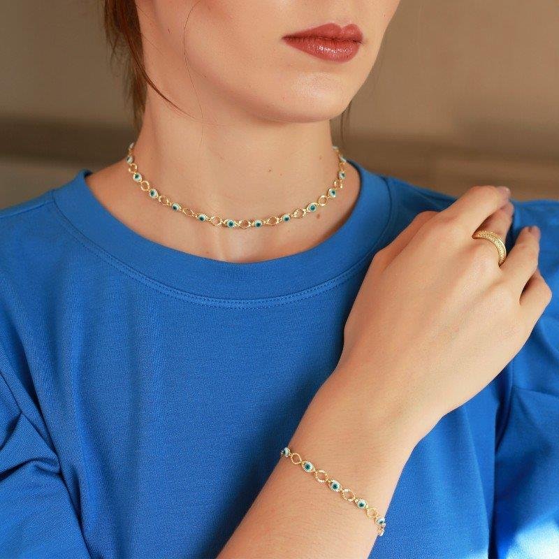 COLAR COM OLHO GREGO FOLHEADO A OURO 18K