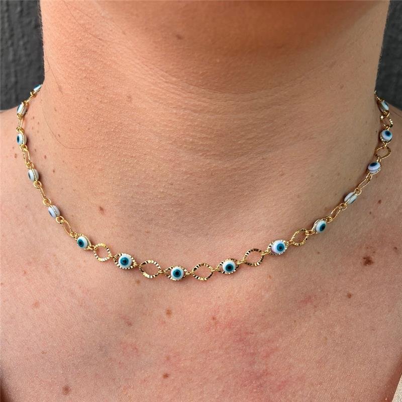 COLAR COM OLHO GREGO FOLHEADO A OURO 18K