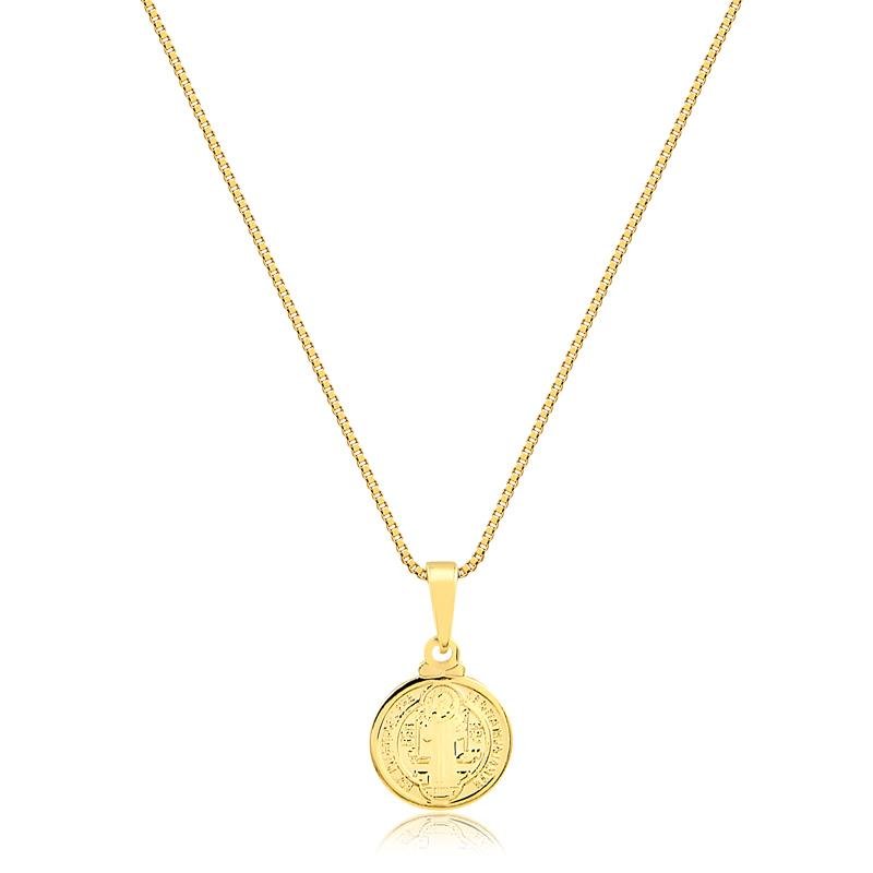 COLAR COM SÃO BENTO FOLHEADO A OURO 18K