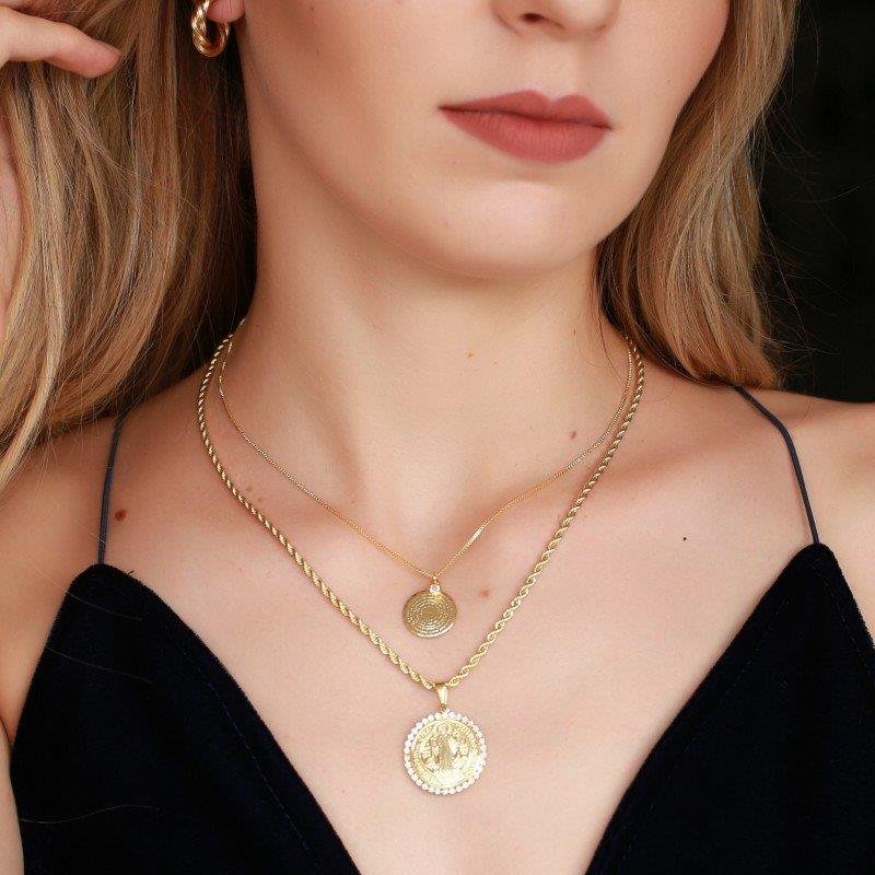 COLAR PAI NOSSO COM DETALHE EM ZIRCÔNIA FOLHEADO A OURO 18K