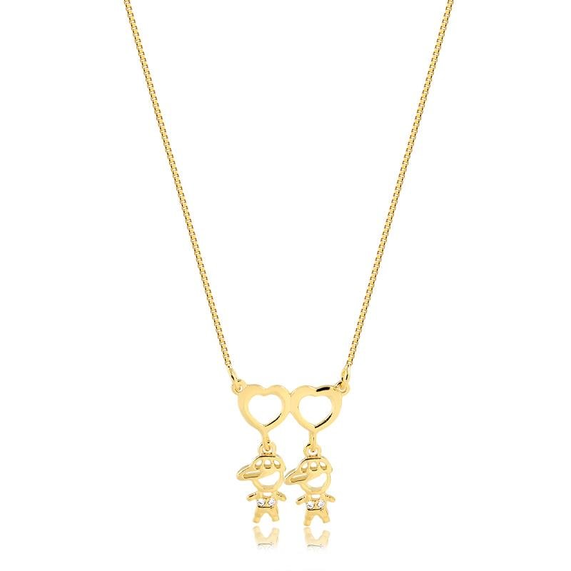 COLAR COM DOIS MENINOS FOLHEADO A OURO 18K