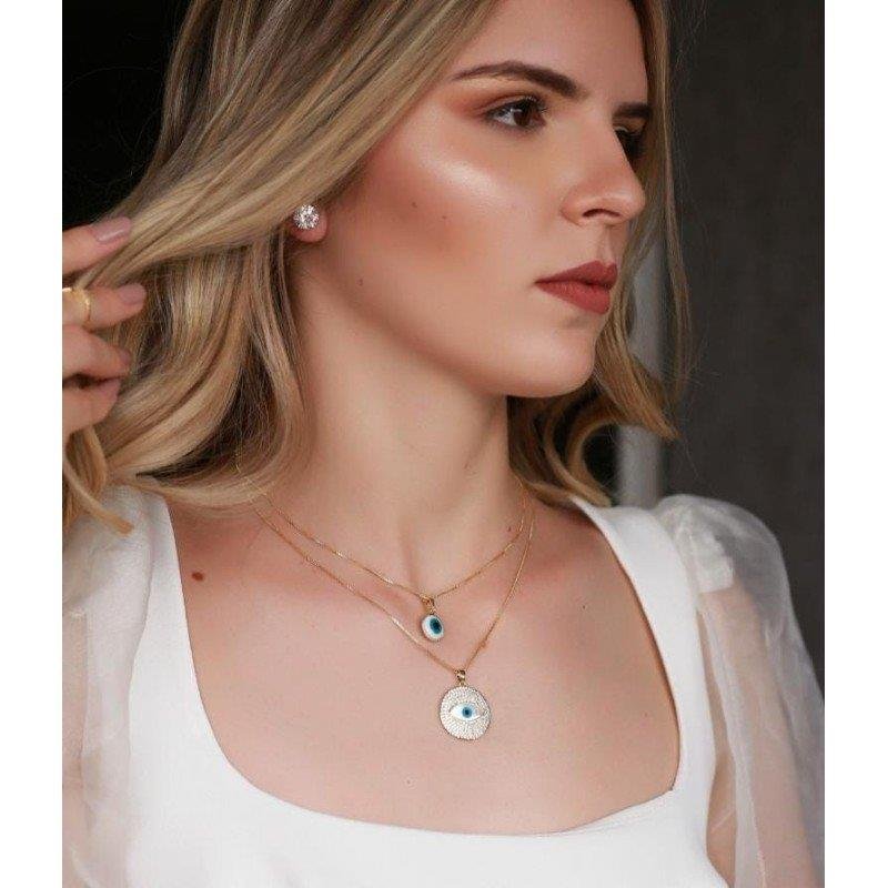 COLAR COM OLHO GREGO FOLHEADO A OURO 18K