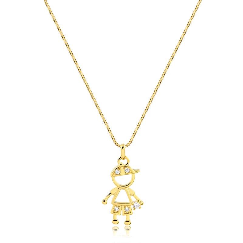 COLAR COM MENINO EM ZIRCÔNIA FOLHEADO A OURO 18K