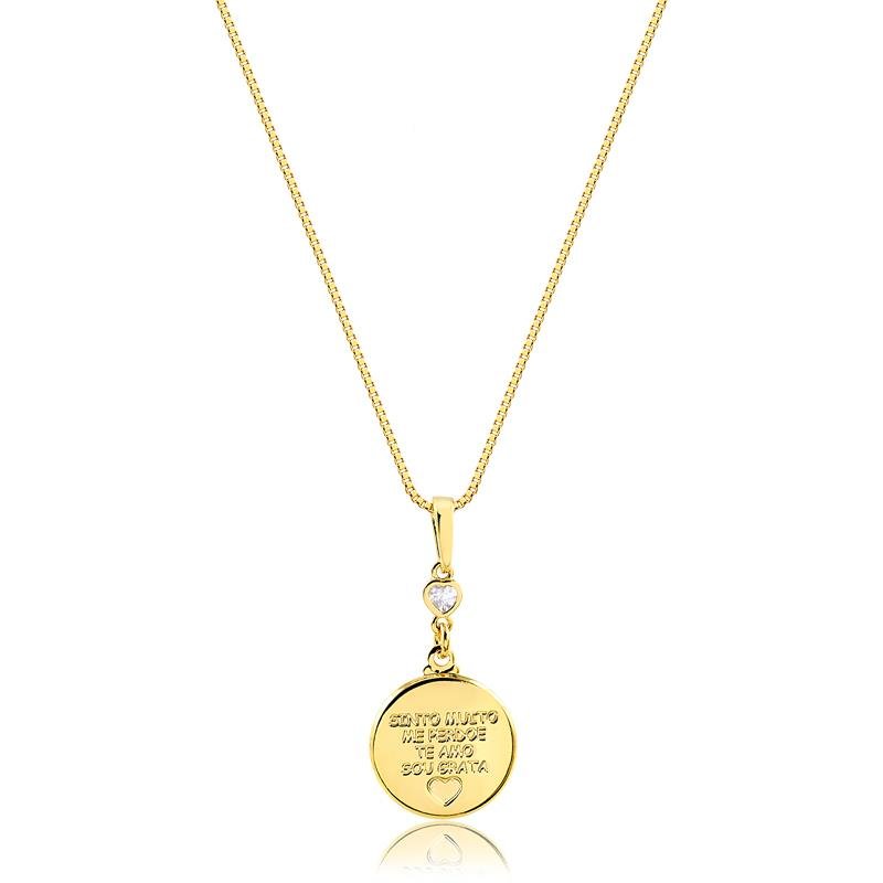 COLAR HO'OPONOPONO COM DETALHE CORAÇÃO EM ZIRCÔNIA FOLHEADO A OURO 18K