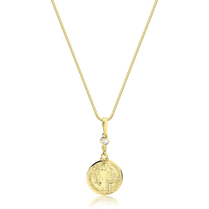 COLAR SÃO BENTO COM DETALHE EM CORAÇÃO ZIRCÔNIA FOLHEADO A OURO 18K