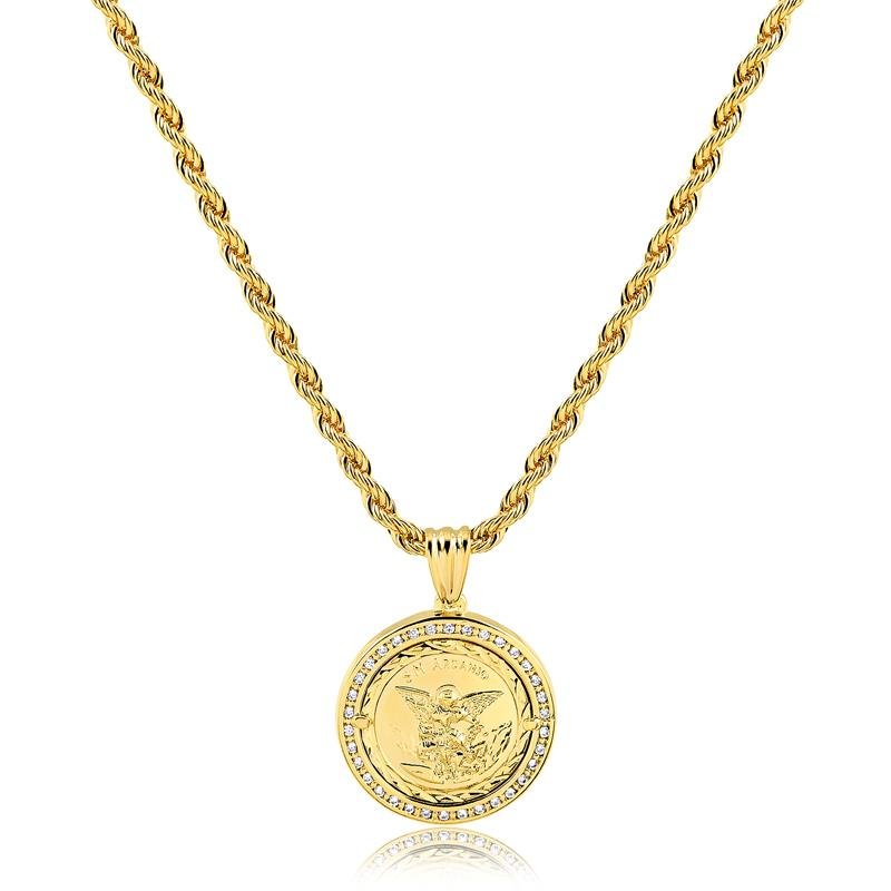 COLAR COM SÃO MIGUEL ARCANJO FOLHEADO A OURO 18K