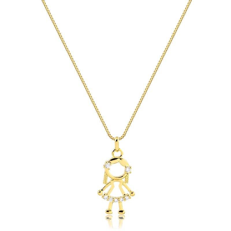 COLAR COM MENINA EM ZIRCÔNIA FOLHEADO A OURO 18K