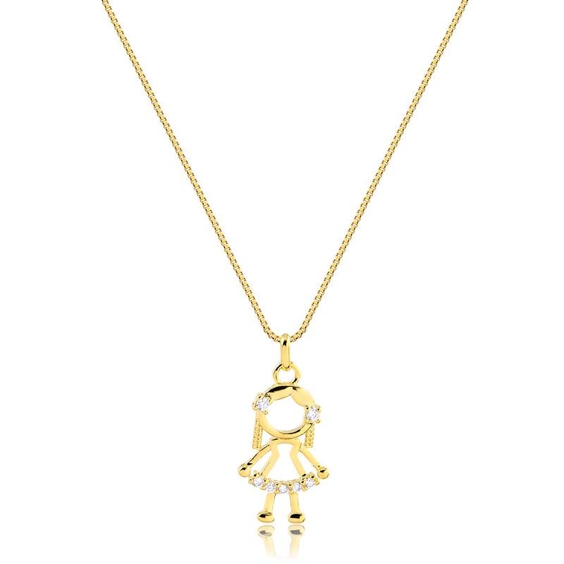 COLAR COM MENINA EM ZIRCÔNIA FOLHEADO A OURO 18K