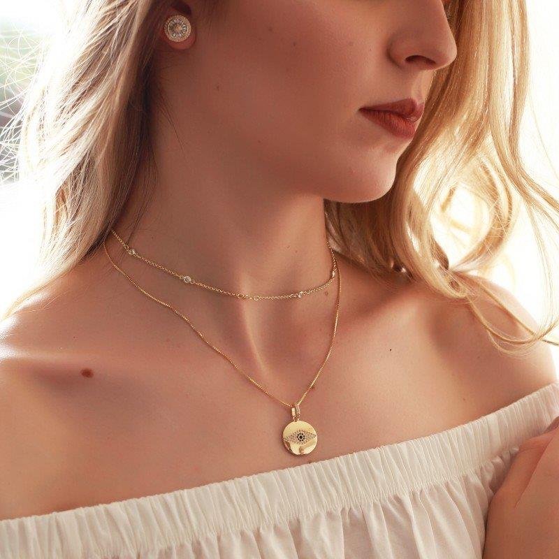 COLAR COM OLHO GREGO FOLHEADO A OURO 18K