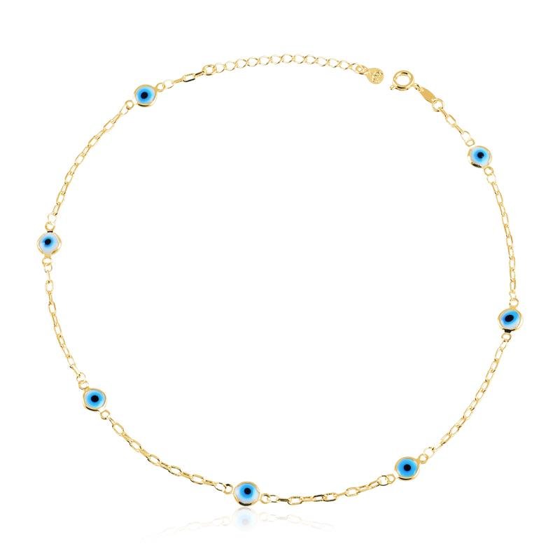 COLAR CHOKER COM OLHO GREGO FOLHEADO A OURO 18K