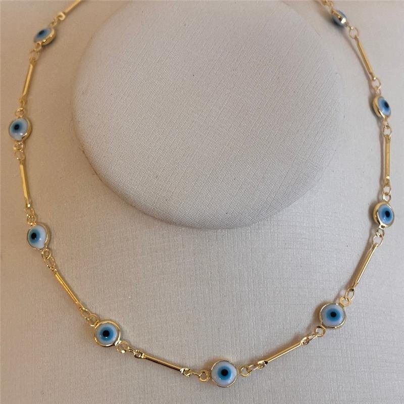 COLAR CHOKER COM DETALHES DE OLHO GREGO FOLHEADO A OURO 18K