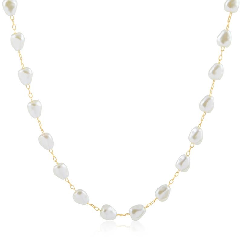 COLAR DE PÉROLAS IRREGULARES 40CM FOLHEADO A OURO 18K