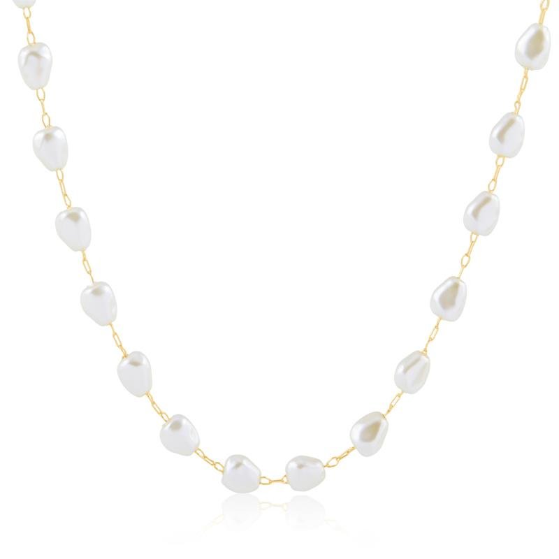 COLAR DE PÉROLAS IRREGULARES 45 CM FOLHEADO A OURO 18K