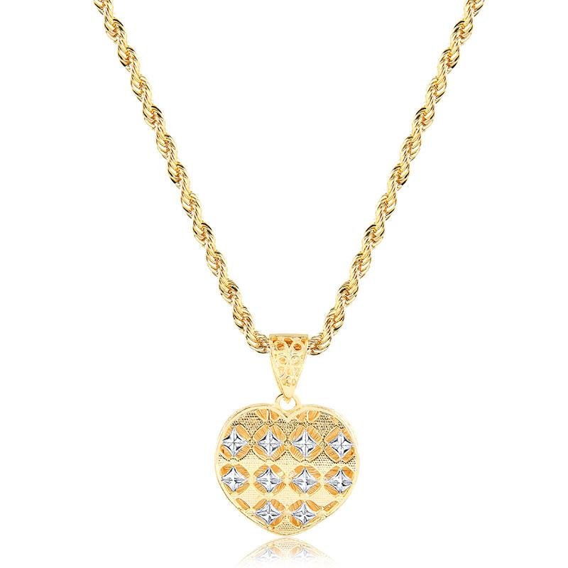 COLAR COM CORAÇÃO TRABALHADO FOLHEADO A OURO 18K