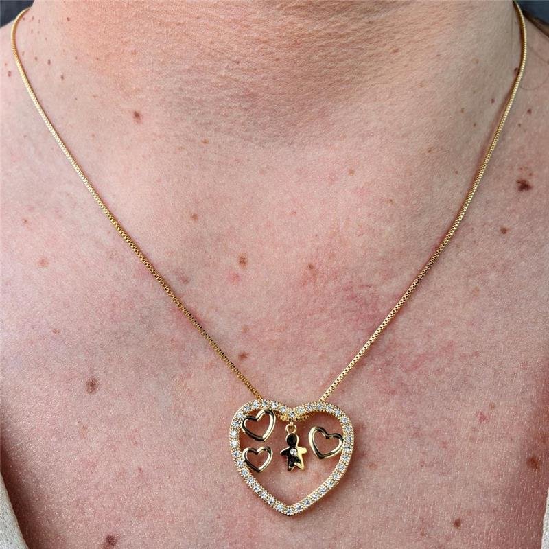 COLAR CORAÇÃO E FILHO FOLHEADO A OURO 18K
