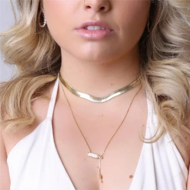 COLAR CHOKER FITA 7MM FOLHEADO A OURO 18K