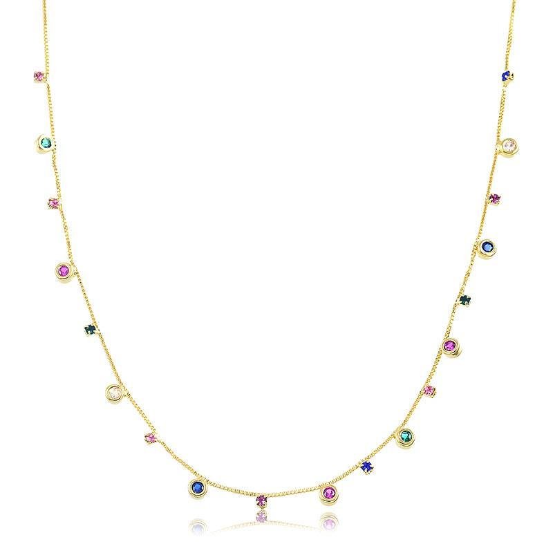 COLAR COM PEDRAS COLORIDAS FOLHEADO A OURO 18K