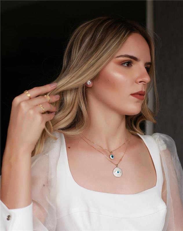 COLAR OLHO GREGO FOLHADO A OURO 18 K