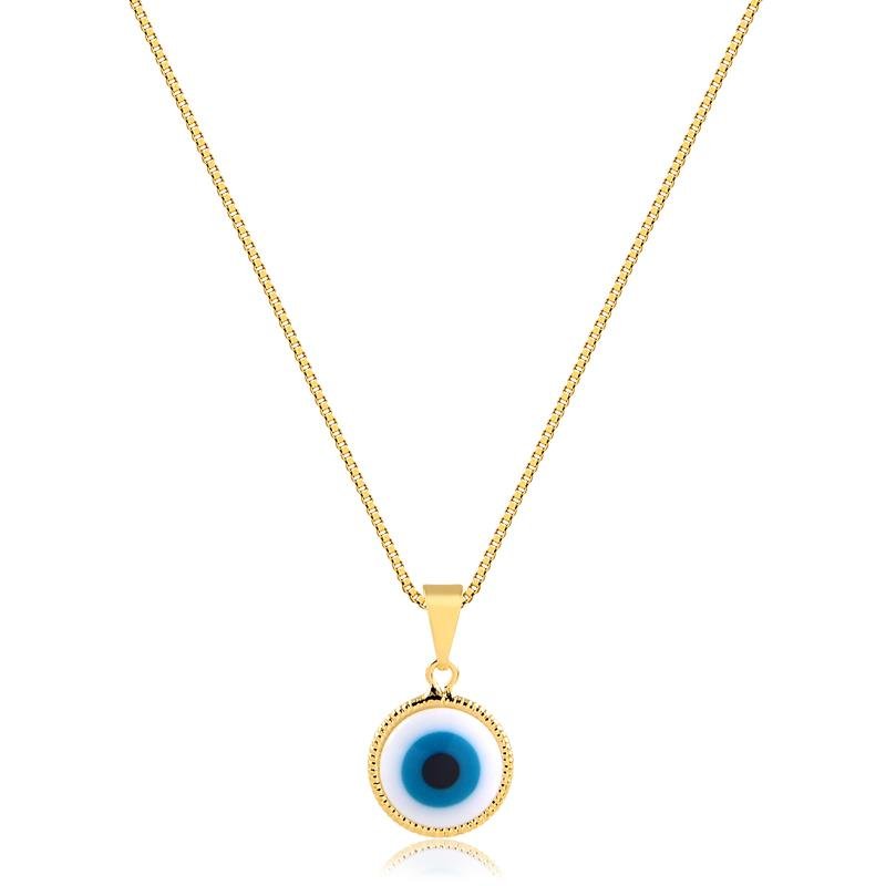 COLAR OLHO GREGO FOLHADO A OURO 18 K