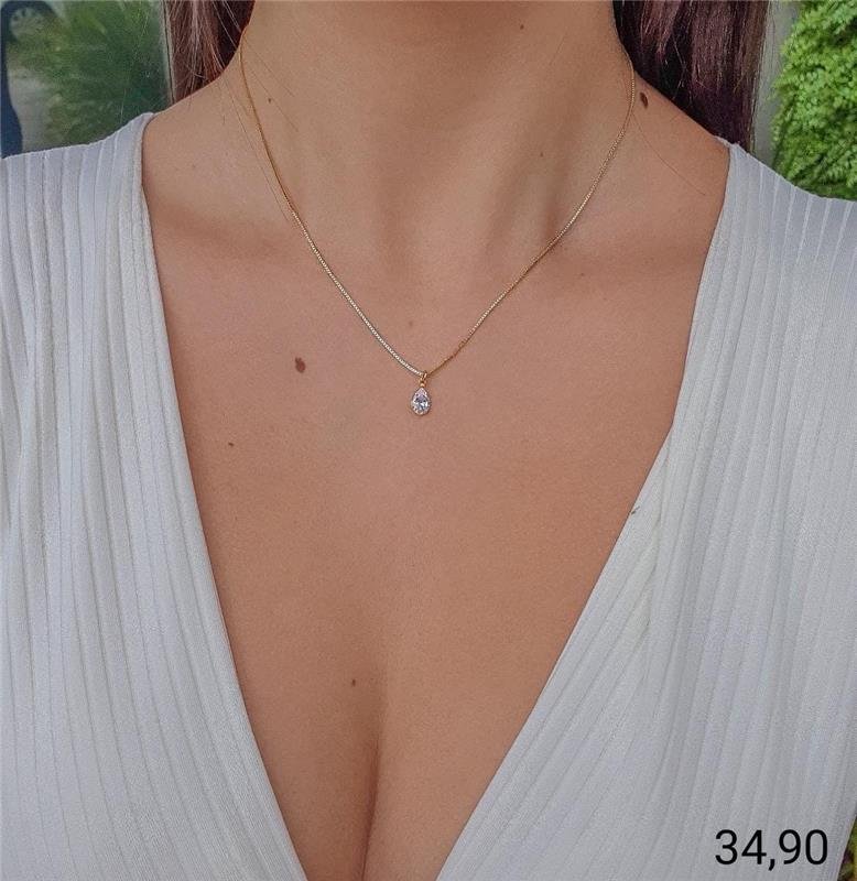 COLAR PONTO DE LUZ GOTA DE ZIRCÔNIA FOLHEADO A OURO 18K