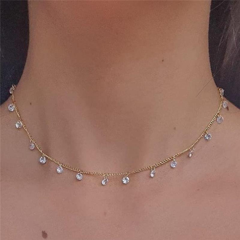 COLAR CHOKER COM ZIRCÔNIAS BRANCAS FOLHEADO A OURO 18K