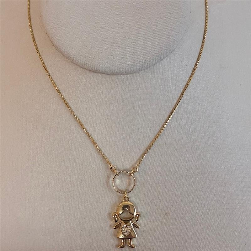 COLAR ACESSÓRIO COM MENINA FOLHEADO A OURO 18K