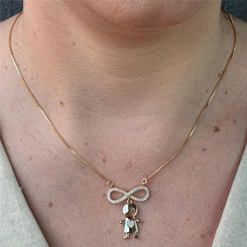 COLAR CORRENTE VENEZIANA INFINITO MENINO FOLHEADO A OURO 18K