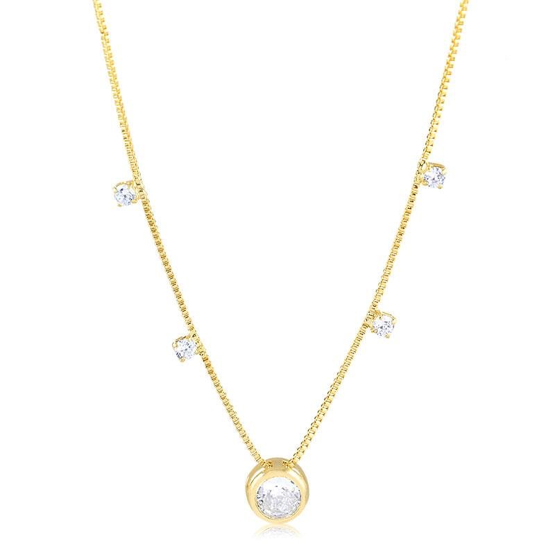 COLAR CRAVEJADO COM PEDRAS ZIRCÔNIAS FOLHEADO A OURO 18K