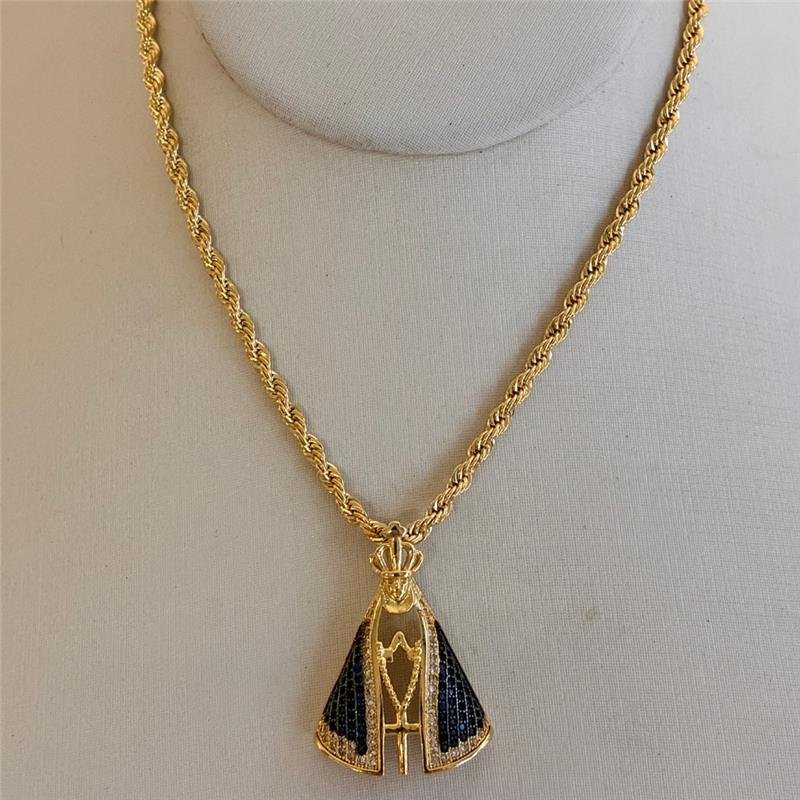 COLAR NOSSA SENHORA FOLHEADO A OURO 18K
