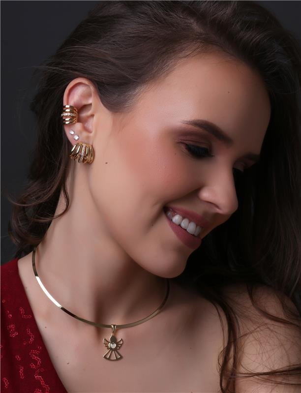 COLAR ARO COM PINGENTE ANJO FOLHEADO A OURO 18K