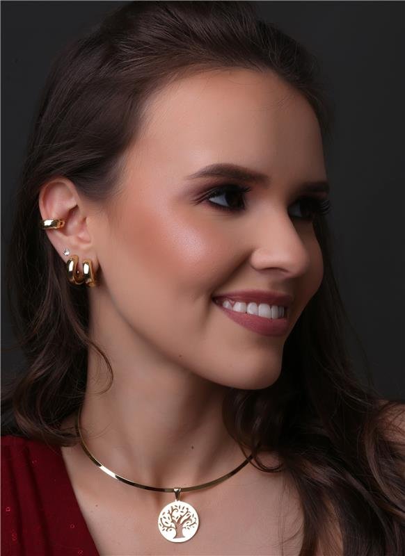 COLAR ARO COM PINGENTE ARVORE DA VIDA FOLHEADO A OURO 18K