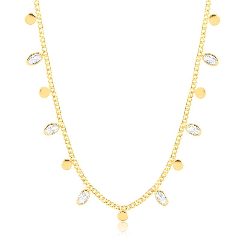 COLAR CHAPINHAS REDONDAS E ZIRCÔNIAS EM GOTA FOLHADO A OURO 18K