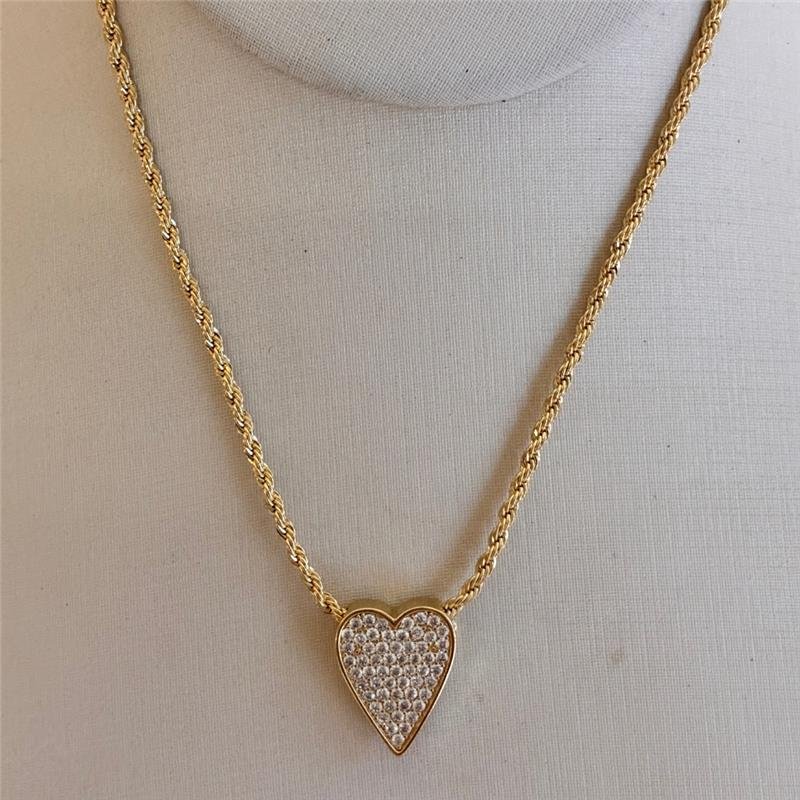 COLAR CORDÃO BAIANO CORAÇÃO CRAVEJADO FOLHEADO A OURO 18K