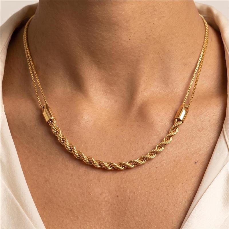 COLAR METADE VENEZIANA METADE CORDÃO BAIANO FOLHADO A OURO 18K