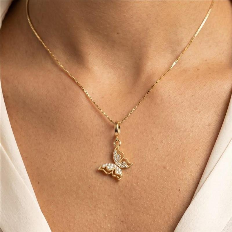 COLAR BORBOLETA FOLHEADO A OURO 18K