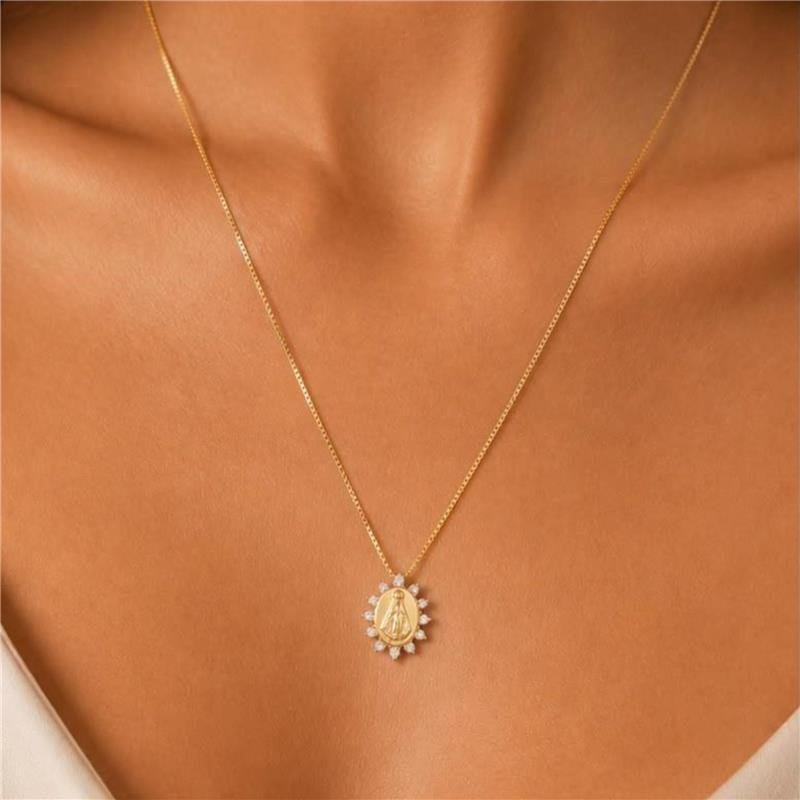 COLAR NOSSA SENHORA APARECIDA FOLHEADO OURO 18K