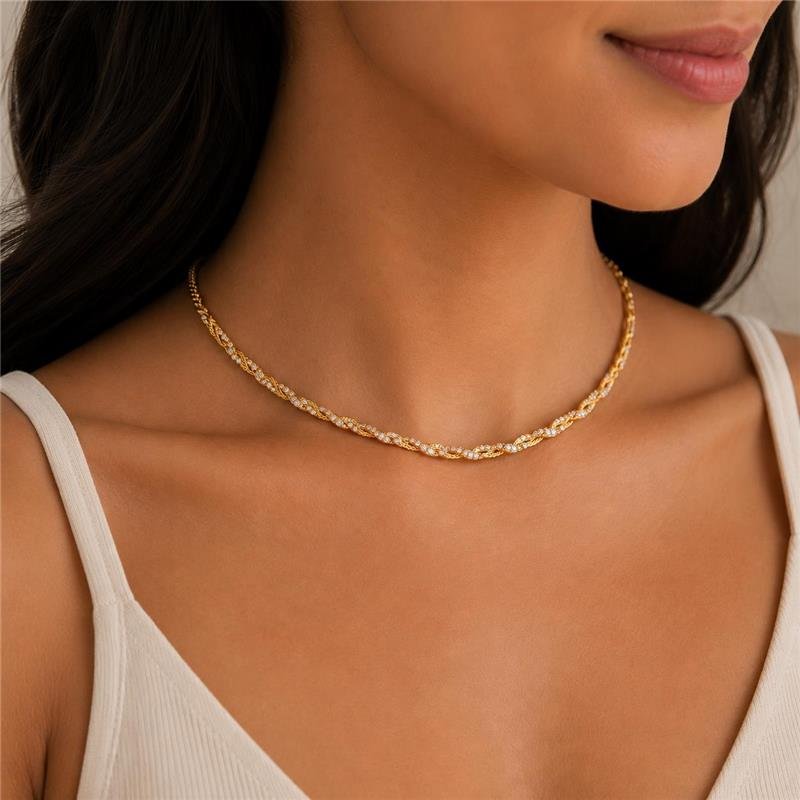 COLAR TRANÇADO RIVIERA E CORDÃO BAIANO FOLHEADO A OURO 18K