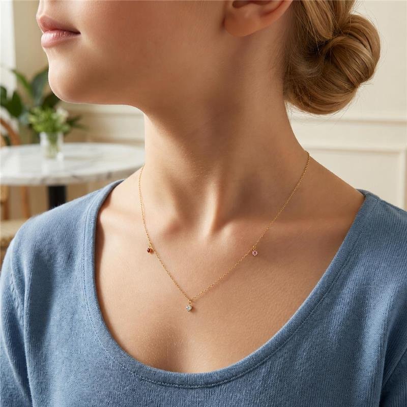 COLAR INFANTIL COM TRES PONTOS DE LUZ FOLHEADO OURO 18K