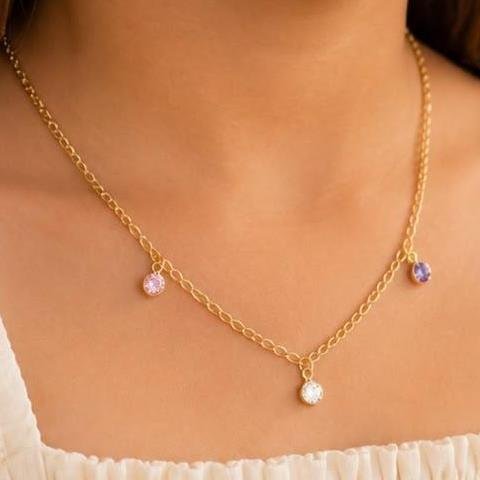 COLAR TRÊS PONTOS DE LUZ FOLHEADO OURO 18K