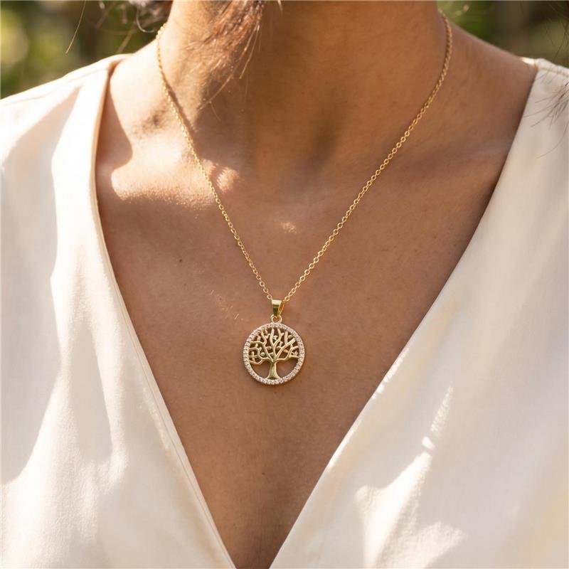 COLAR ÁRVORE DA VIDA FOLHEADO OURO 18K