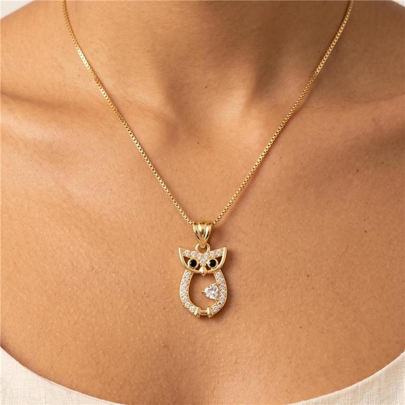 COLAR CORUJA FOLHEADO A OURO 18K