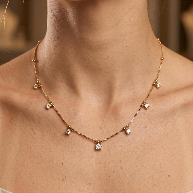 COLAR PONTOS DE LUZ FOLHEADO A OURO 18K 