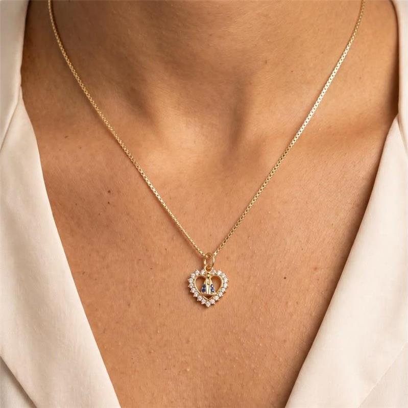 COLAR NOSSA SENHORA CRAVEJADA FOLHEADA A OURO 18K 