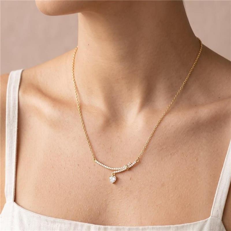 COLAR CANGA CRAVEJADA CORAÇÃO FOLHEADA A OURO 18K 