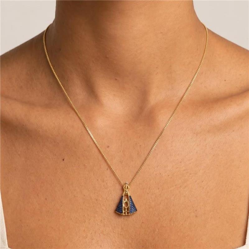 COLAR NOSSA SENHORA FOLHEADA A OURO 18K 