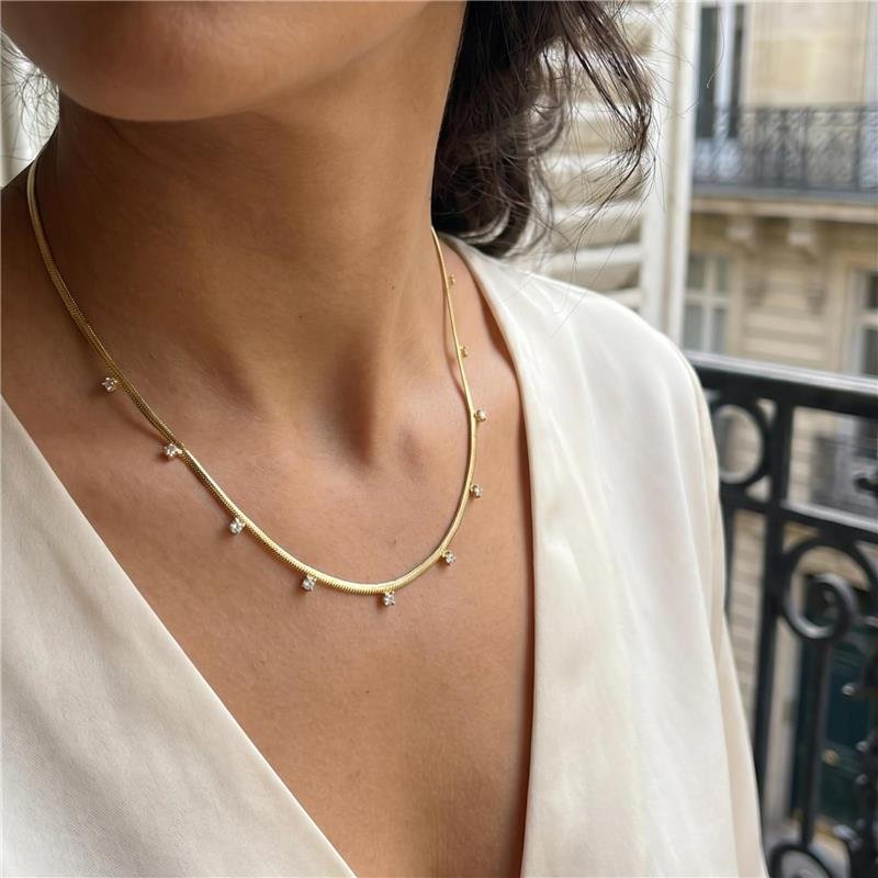 COLAR CHOKER PONTOS DE LUZ FOLHEADO A OURO 18K 