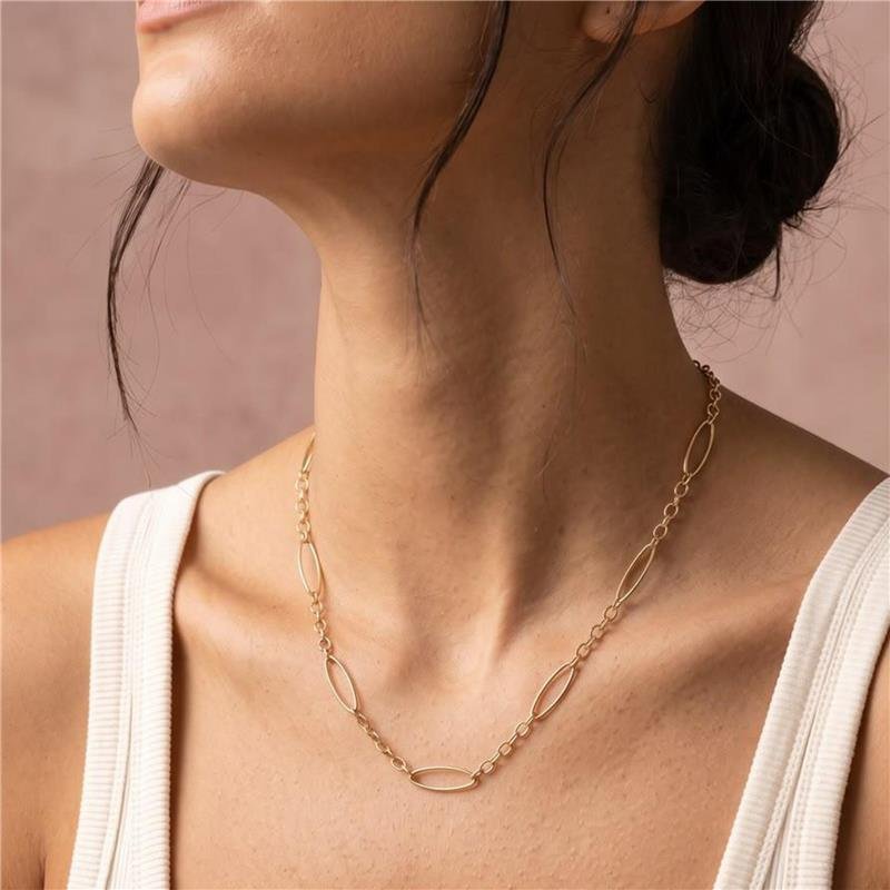 COLAR CORRENTE ELOS OVAIS FOLHEADO A OURO 18K