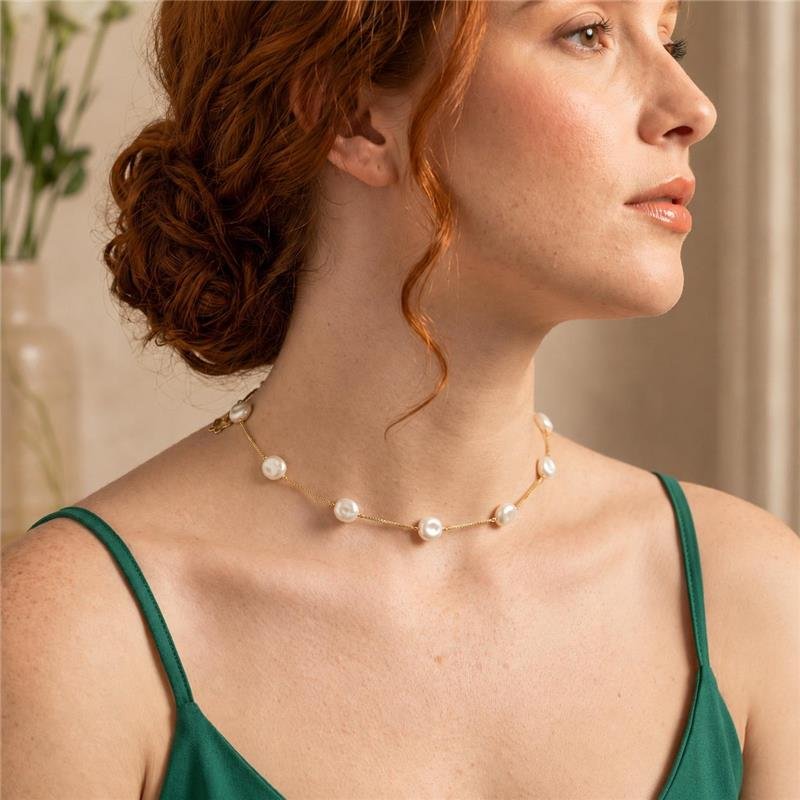 CHOKER VENEZIANO COM PÉROLAS BARROCAS FOLHEADO A OURO 18K