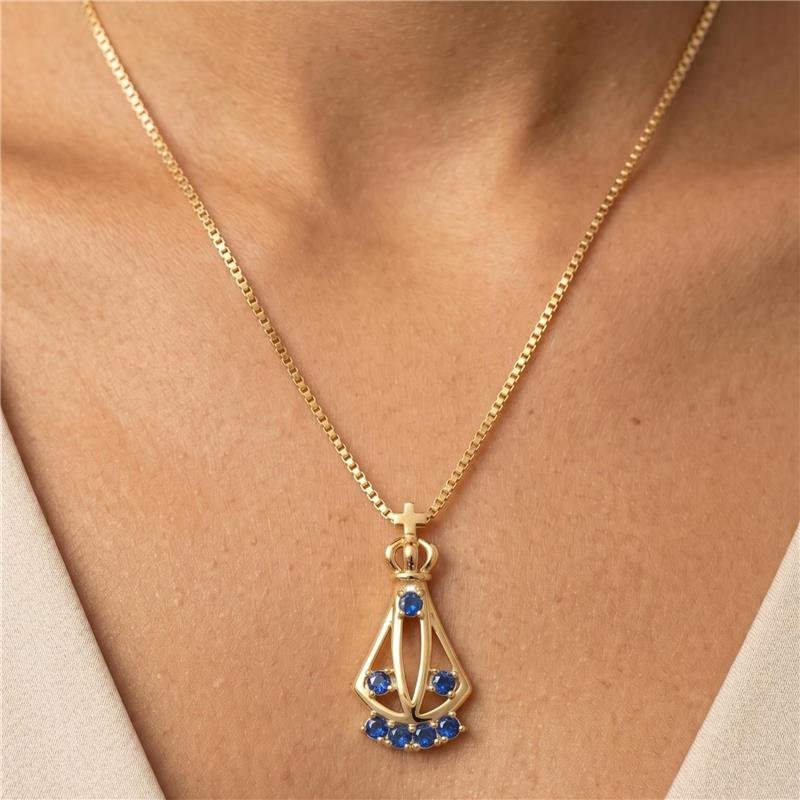 COLAR NOSSA SENHORA FOLHEADA A OURO 18K 
