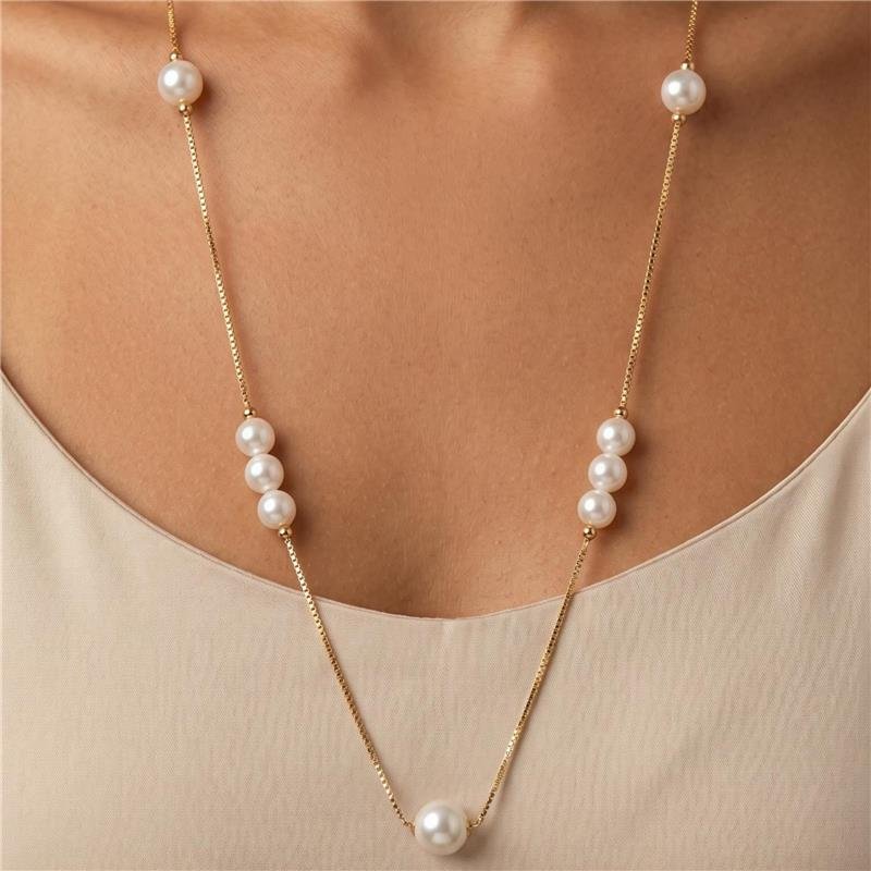 COLAR PÉROLAS 55CM FOLHEADO A OURO 18K 